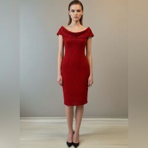 Premier Scarlet Off-Shoulder Midi Dress